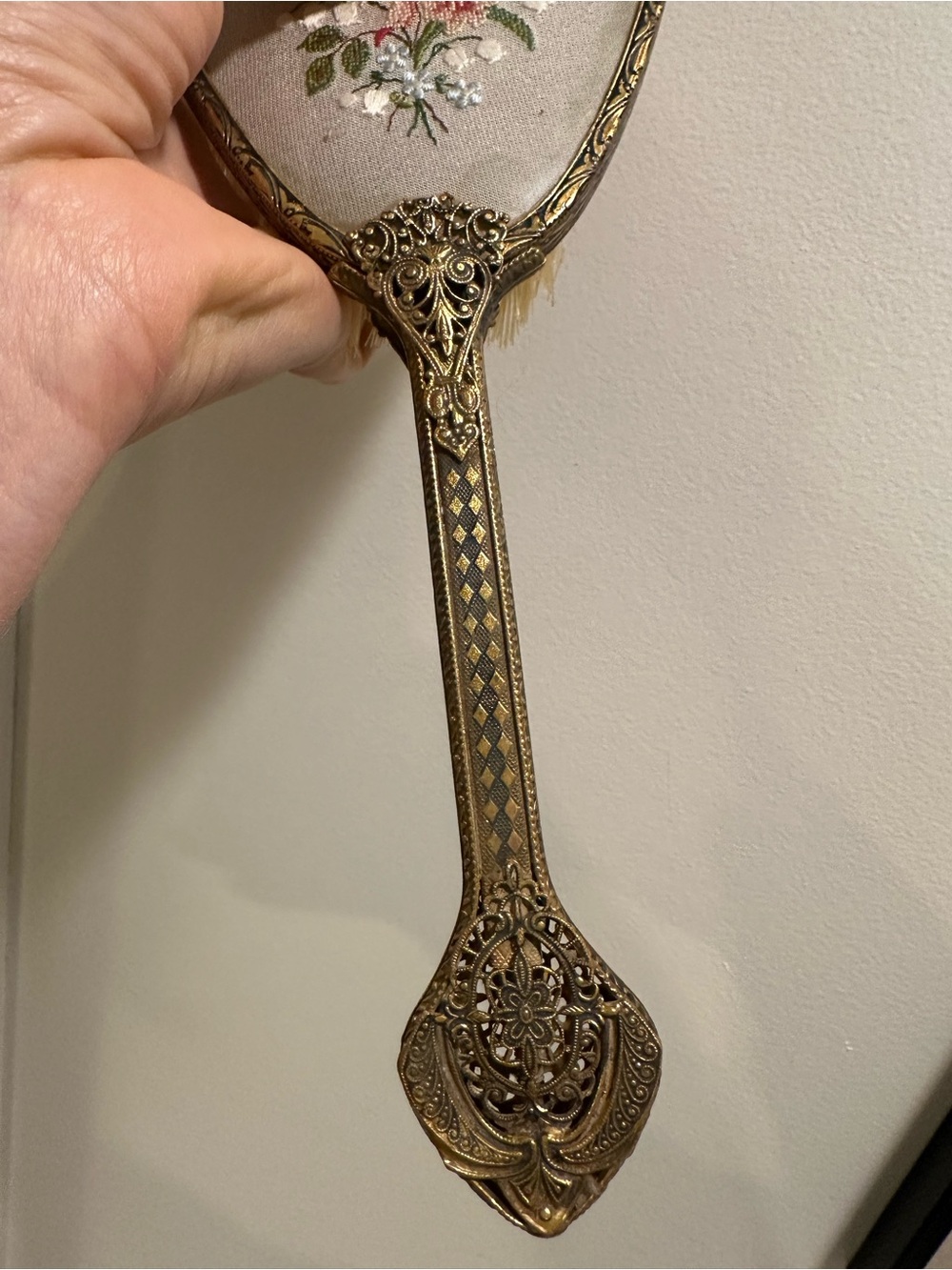 Vintage Filigree Hairbrush with Floral Design